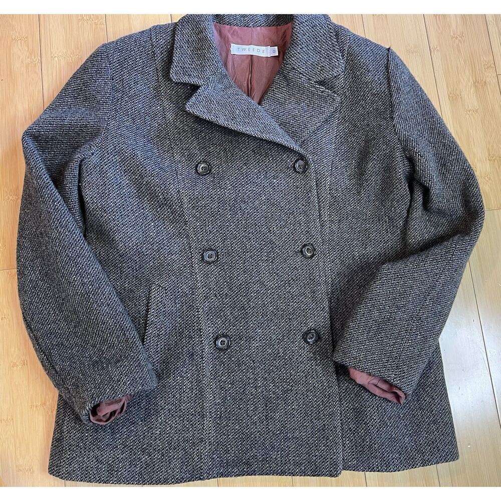 Vintage 1990’s Tweeds Women’s Gray/Brown/Black Wool Double Breasted Jacket, Sz 8 - Picture 7 of 8
